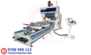 Máy CNC 4 trục 16 dao 8 bàn kẹp kết hợp chống tâm