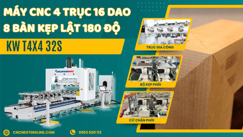 Máy CNC 4 trục 16 dao 8 bàn kẹp lật phôi