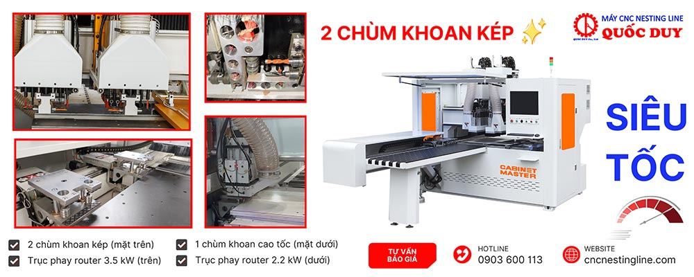 Máy khoan 6 mặt 2 trục kép khoan đồng thời